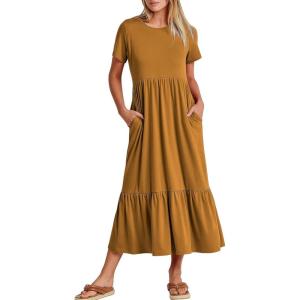 imageANRABESS Women Summer Casual Short Sleeve Crewneck Aline Swing Flowy Tiered Shirt Maxi Beach Long Dress 2025 Trendy OutfitsYellow