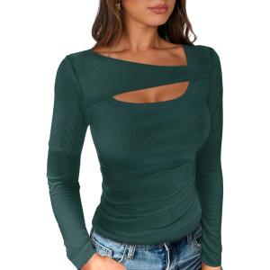 imageANRABESS Womens Cutout Tops Trendy Sexy Long Sleeve Shirts Ribbed Slim Fit Tee 2024 Fall Fashion Going Out Tshirts ClothesGreen