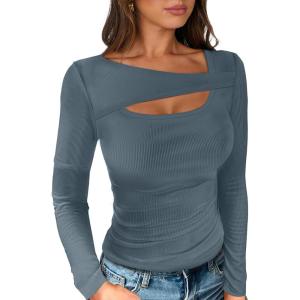 imageANRABESS Womens Cutout Tops Trendy Sexy Long Sleeve Shirts Ribbed Slim Fit Tee 2024 Fall Fashion Going Out Tshirts ClothesGrey Blue