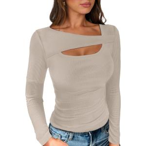 imageANRABESS Womens Cutout Tops Trendy Sexy Long Sleeve Shirts Ribbed Slim Fit Tee 2024 Fall Fashion Going Out Tshirts ClothesKhaki