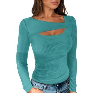 imageANRABESS Womens Cutout Tops Trendy Sexy Long Sleeve Shirts Ribbed Slim Fit Tee 2024 Fall Fashion Going Out Tshirts ClothesLake Blue