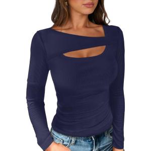 imageANRABESS Womens Cutout Tops Trendy Sexy Long Sleeve Shirts Ribbed Slim Fit Tee 2024 Fall Fashion Going Out Tshirts ClothesNavy Blue