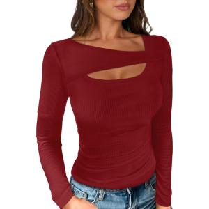 imageANRABESS Womens Cutout Tops Trendy Sexy Long Sleeve Shirts Ribbed Slim Fit Tee 2024 Fall Fashion Going Out Tshirts ClothesRed
