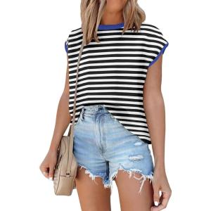 imageANRABESS Womens Summer Cap Sleeve Sweater Crewneck Sleeveless Knit Tops Casual Fit Vest 2025 Trendy Tank Top ShirtsBlack Blue