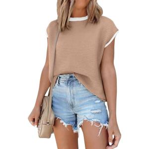 imageANRABESS Womens Summer Cap Sleeve Sweater Crewneck Sleeveless Knit Tops Casual Fit Vest 2025 Trendy Tank Top ShirtsKhaki