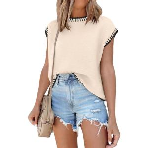 imageANRABESS Womens Summer Cap Sleeve Sweater Crewneck Sleeveless Knit Tops Casual Fit Vest 2025 Trendy Tank Top ShirtsLine Apricot