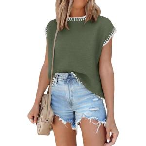 imageANRABESS Womens Summer Cap Sleeve Sweater Crewneck Sleeveless Knit Tops Casual Fit Vest 2025 Trendy Tank Top ShirtsLine Green