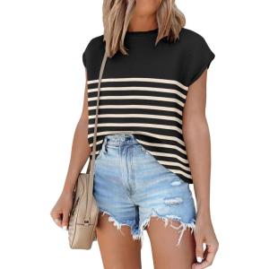 imageANRABESS Womens Summer Cap Sleeve Sweater Crewneck Sleeveless Knit Tops Casual Fit Vest 2025 Trendy Tank Top ShirtsStripe Black