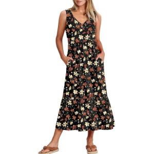 imageANRABESS Womens Summer Maxi Dresses Fit ampamp Flare Flowy V Neck Sleeveless Swing Casual Tiered Beach Sundress with PocketsBlack With Floral Red Yellow
