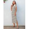 imageANRABESS Womens Summer Striped Midi Dress 2025 Casual Short Sleeve V Neck Loose Knitted Side Slit Long Beach DressesApricot Black Stripe