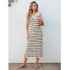 imageANRABESS Womens Summer Striped Midi Dress 2025 Casual Short Sleeve V Neck Loose Knitted Side Slit Long Beach DressesApricot Black Stripe