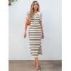 imageANRABESS Womens Summer Striped Midi Dress 2025 Casual Short Sleeve V Neck Loose Knitted Side Slit Long Beach DressesApricot Black Stripe