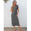 imageANRABESS Womens Summer Striped Midi Dress 2025 Casual Short Sleeve V Neck Loose Knitted Side Slit Long Beach DressesBlack White Stripe