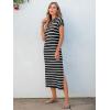 imageANRABESS Womens Summer Striped Midi Dress 2025 Casual Short Sleeve V Neck Loose Knitted Side Slit Long Beach DressesBlack White Stripe