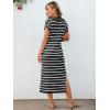 imageANRABESS Womens Summer Striped Midi Dress 2025 Casual Short Sleeve V Neck Loose Knitted Side Slit Long Beach DressesBlack White Stripe