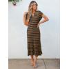 imageANRABESS Womens Summer Striped Midi Dress 2025 Casual Short Sleeve V Neck Loose Knitted Side Slit Long Beach DressesBrown Black Stripe