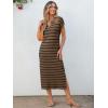 imageANRABESS Womens Summer Striped Midi Dress 2025 Casual Short Sleeve V Neck Loose Knitted Side Slit Long Beach DressesBrown Black Stripe