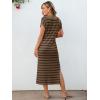 imageANRABESS Womens Summer Striped Midi Dress 2025 Casual Short Sleeve V Neck Loose Knitted Side Slit Long Beach DressesBrown Black Stripe