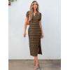 imageANRABESS Womens Summer Striped Midi Dress 2025 Casual Short Sleeve V Neck Loose Knitted Side Slit Long Beach DressesBrown Black Stripe