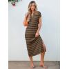 imageANRABESS Womens Summer Striped Midi Dress 2025 Casual Short Sleeve V Neck Loose Knitted Side Slit Long Beach DressesBrown Black Stripe