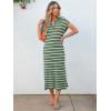 imageANRABESS Womens Summer Striped Midi Dress 2025 Casual Short Sleeve V Neck Loose Knitted Side Slit Long Beach DressesGreen White Stripe