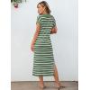 imageANRABESS Womens Summer Striped Midi Dress 2025 Casual Short Sleeve V Neck Loose Knitted Side Slit Long Beach DressesGreen White Stripe