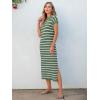 imageANRABESS Womens Summer Striped Midi Dress 2025 Casual Short Sleeve V Neck Loose Knitted Side Slit Long Beach DressesGreen White Stripe