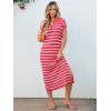 imageANRABESS Womens Summer Striped Midi Dress 2025 Casual Short Sleeve V Neck Loose Knitted Side Slit Long Beach DressesRed White Stripe
