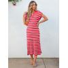 imageANRABESS Womens Summer Striped Midi Dress 2025 Casual Short Sleeve V Neck Loose Knitted Side Slit Long Beach DressesRed White Stripe