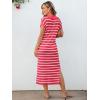 imageANRABESS Womens Summer Striped Midi Dress 2025 Casual Short Sleeve V Neck Loose Knitted Side Slit Long Beach DressesRed White Stripe