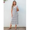 imageANRABESS Womens Summer Striped Midi Dress 2025 Casual Short Sleeve V Neck Loose Knitted Side Slit Long Beach DressesWhite Black Stripe