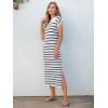 imageANRABESS Womens Summer Striped Midi Dress 2025 Casual Short Sleeve V Neck Loose Knitted Side Slit Long Beach DressesWhite Black Stripe