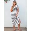 imageANRABESS Womens Summer Striped Midi Dress 2025 Casual Short Sleeve V Neck Loose Knitted Side Slit Long Beach DressesWhite Black Stripe