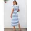 imageANRABESS Womens Summer Striped Midi Dress 2025 Casual Short Sleeve V Neck Loose Knitted Side Slit Long Beach DressesWhite Blue Stripe