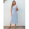 imageANRABESS Womens Summer Striped Midi Dress 2025 Casual Short Sleeve V Neck Loose Knitted Side Slit Long Beach DressesWhite Blue Stripe