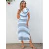 imageANRABESS Womens Summer Striped Midi Dress 2025 Casual Short Sleeve V Neck Loose Knitted Side Slit Long Beach DressesWhite Blue Stripe