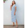 imageANRABESS Womens Summer Striped Midi Dress 2025 Casual Short Sleeve V Neck Loose Knitted Side Slit Long Beach DressesWhite Blue Stripe