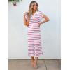 imageANRABESS Womens Summer Striped Midi Dress 2025 Casual Short Sleeve V Neck Loose Knitted Side Slit Long Beach DressesWhite Hot Pink Stripe