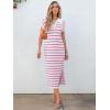 imageANRABESS Womens Summer Striped Midi Dress 2025 Casual Short Sleeve V Neck Loose Knitted Side Slit Long Beach DressesWhite Hot Pink Stripe
