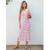 imageANRABESS Womens Summer Striped Midi Dress 2025 Casual Short Sleeve V Neck Loose Knitted Side Slit Long Beach DressesWhite Hot Pink Stripe