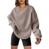 imageANRABESS Womens Oversized V Neck Sweatshirt Fleece Long Sleeve Hoodies Pullover Comfy Top Outfits 2024 Teen Preppy ClothesLight Khaki