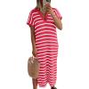 imageANRABESS Womens Summer Striped Midi Dress 2025 Casual Short Sleeve V Neck Loose Knitted Side Slit Long Beach DressesRed White Stripe