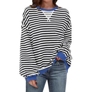 imageANRABESS Women Striped Oversized Sweatshirt Long Sleeve Crewneck Shirts 2025 Fall Fashion Pullover Sweater Trendy ClothesBlack White