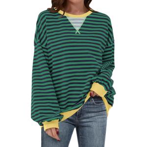 imageANRABESS Women Striped Oversized Sweatshirt Long Sleeve Crewneck Shirts 2025 Fall Fashion Pullover Sweater Trendy ClothesBlue Green