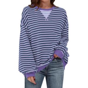 imageANRABESS Women Striped Oversized Sweatshirt Long Sleeve Crewneck Shirts 2025 Fall Fashion Pullover Sweater Trendy ClothesBlue Purple