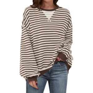 imageANRABESS Women Striped Oversized Sweatshirt Long Sleeve Crewneck Shirts 2025 Fall Fashion Pullover Sweater Trendy ClothesBrown White