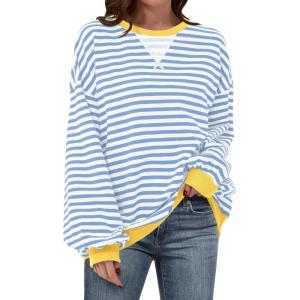 imageANRABESS Women Striped Oversized Sweatshirt Long Sleeve Crewneck Shirts 2025 Fall Fashion Pullover Sweater Trendy ClothesBule White