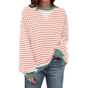 imageANRABESS Women Striped Oversized Sweatshirt Long Sleeve Crewneck Shirts 2025 Fall Fashion Pullover Sweater Trendy ClothesOrange White