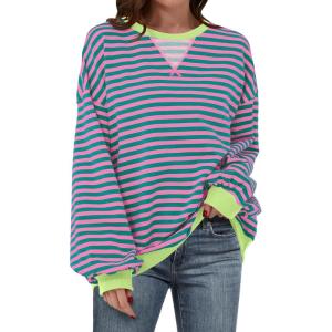 imageANRABESS Women Striped Oversized Sweatshirt Long Sleeve Crewneck Shirts 2025 Fall Fashion Pullover Sweater Trendy ClothesPink Green
