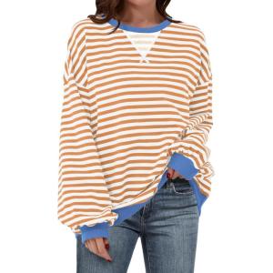 imageANRABESS Women Striped Oversized Sweatshirt Long Sleeve Crewneck Shirts 2025 Fall Fashion Pullover Sweater Trendy ClothesYellow White